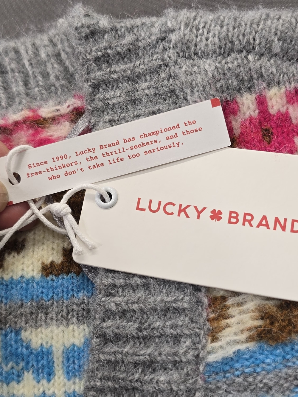 Lucky Brand Gray Pink Multi Aztec Fair Isle Look Cardigan Size Large - Picture 5 of 10